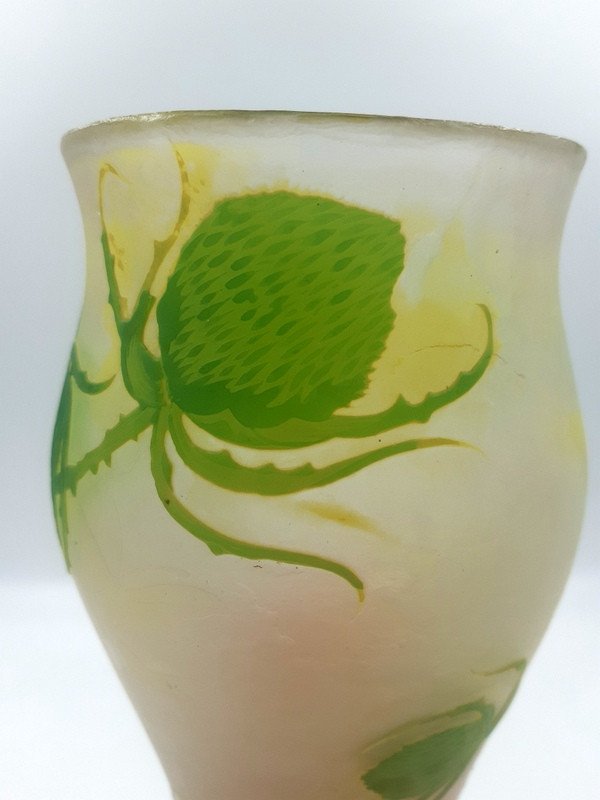 Vase Muller Frères Lunéville Aux Cardères, Fougères Et Papillons Art Nouveau 1920-photo-2