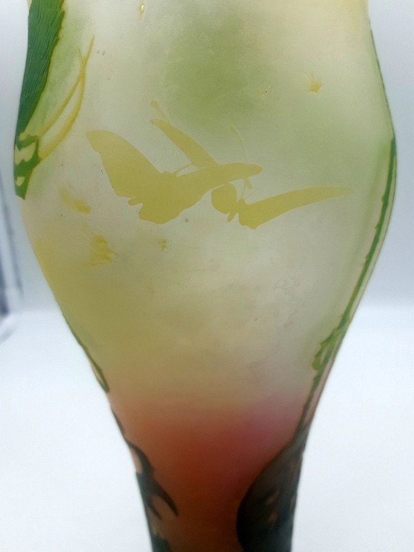 Vase Muller Frères Lunéville Aux Cardères, Fougères Et Papillons Art Nouveau 1920-photo-5