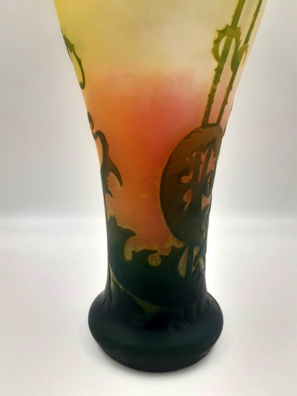 Vase Muller Frères Lunéville Aux Cardères, Fougères Et Papillons Art Nouveau 1920-photo-8