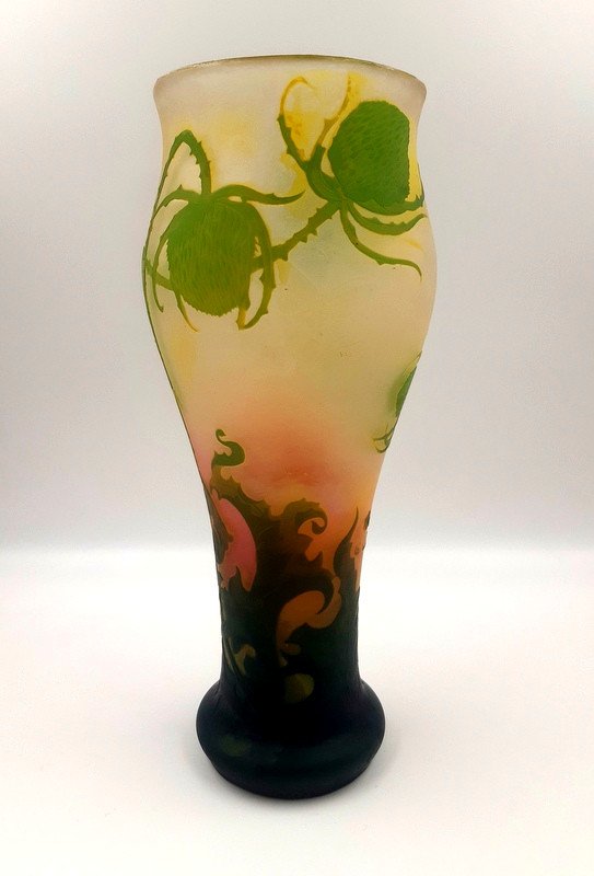 Vase Muller Frères Lunéville Aux Cardères, Fougères Et Papillons Art Nouveau 1920