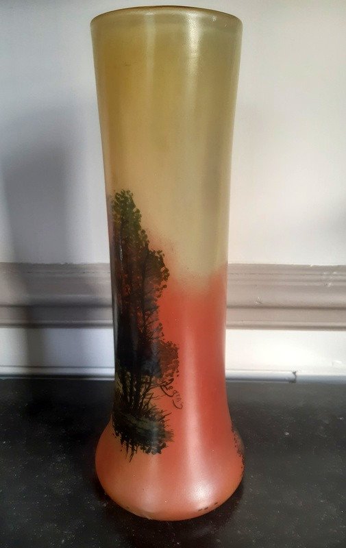 Large Legras Vase In Enameled Glass From A Castle Circa 1900-photo-1