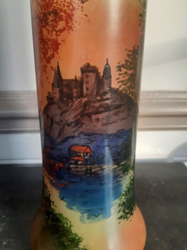 Large Legras Vase In Enameled Glass From A Castle Circa 1900