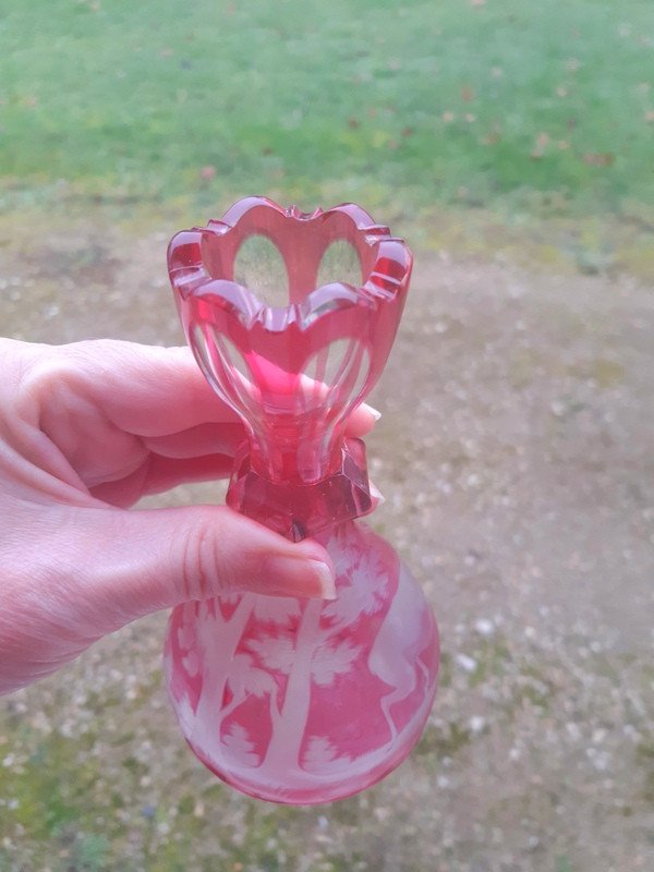  Ravissant Vase En cristal De Bohême Taillé Et Gravé d'Un cerf Décor Cynégétique XIXème Siècle -photo-4