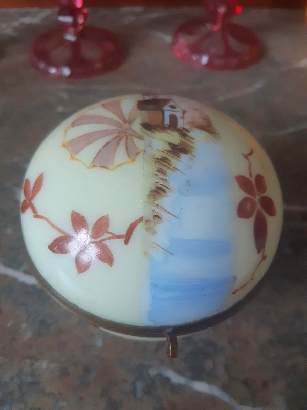 Delicate Enamelled Opaline Box Bonbonniere Box XIXth Century-photo-3