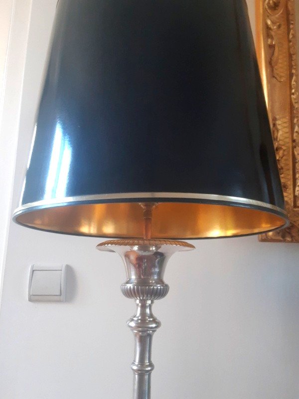 Grande Lampe Pique-cierge En Bronze Argenté XIXème Siècle-photo-2