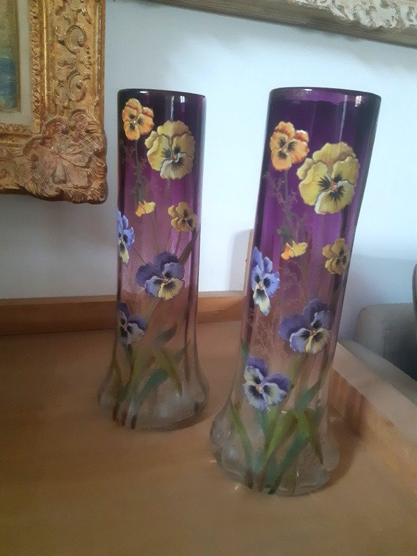 Pair Of Vases With Thoughts Vase Lamartine Legras Circa 1900-photo-8