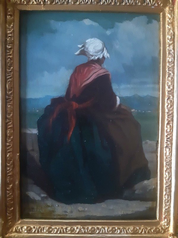 Honoré Boze (ile-maurice 1830 – Marseille 1909) Oil On Panel Provencal Woman Landscape Of Provence-photo-2