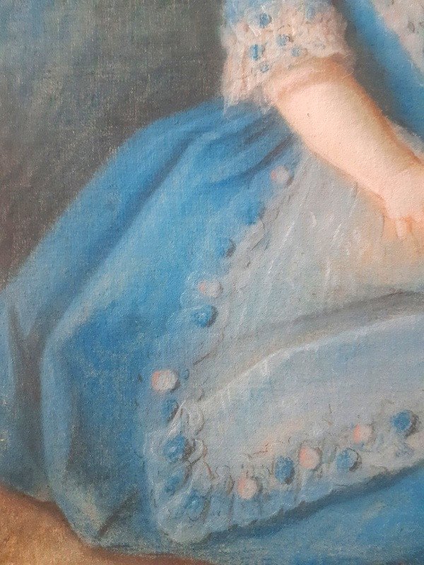 Charming Pastel Portrait Of A Little Girl Child With A Bouquet Of Flowers Louis XVI Period-photo-3