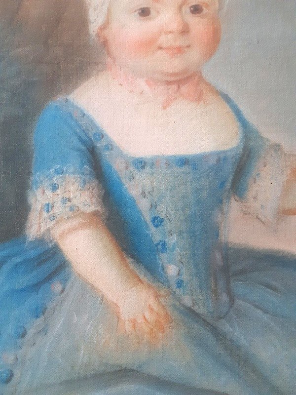 Charming Pastel Portrait Of A Little Girl Child With A Bouquet Of Flowers Louis XVI Period-photo-2