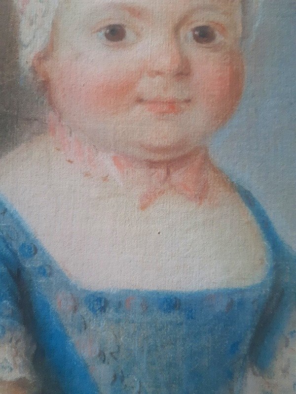 Charmant Portrait Au Pastel De Petite Fille Fillette Enfant Au Bouquet De Fleurs Epoque Louis XVI-photo-3