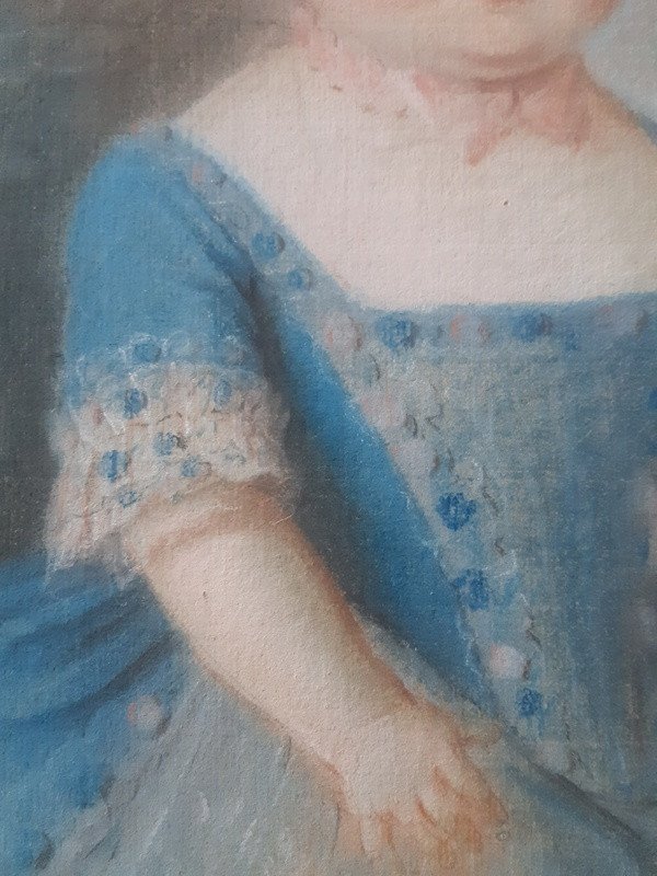 Charming Pastel Portrait Of A Little Girl Child With A Bouquet Of Flowers Louis XVI Period-photo-4