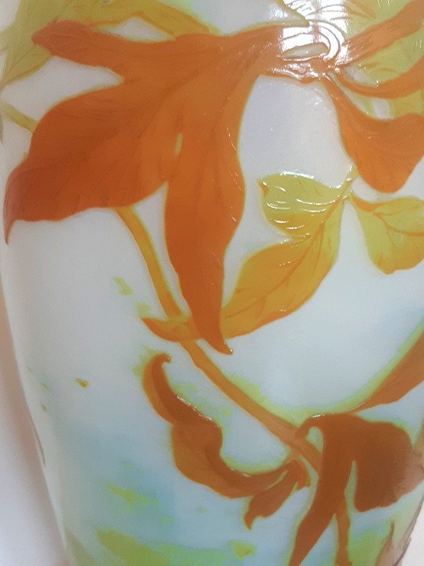 Exceptionnel Vase Aux Pavots  Art nouveau Par Henri Muller Ecole De Nancy Rare Signature Au Papillon poli au feu époque Gallé Daum 1900-photo-4