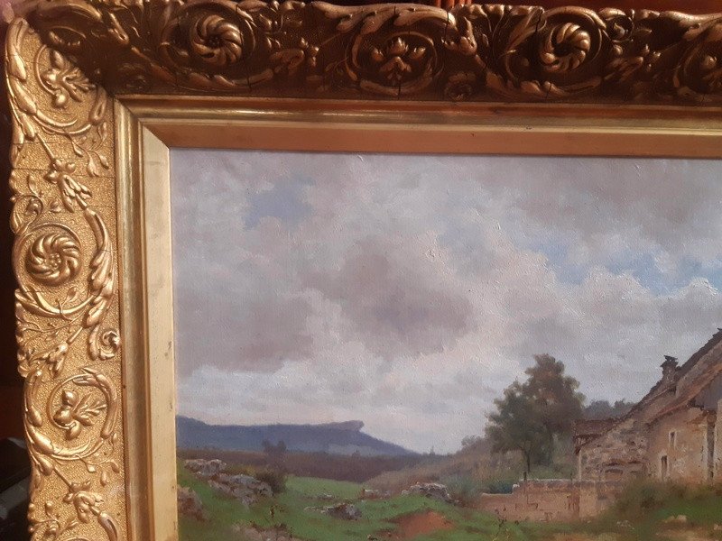 Paire d'huiles sur toile par Théodore Lespinasse (1846-1918) Peintre Lyonnais Paysage Au Vallon - Roche De Vergisson Solutré Saône Et Loire Peinture lyonnaise-photo-3