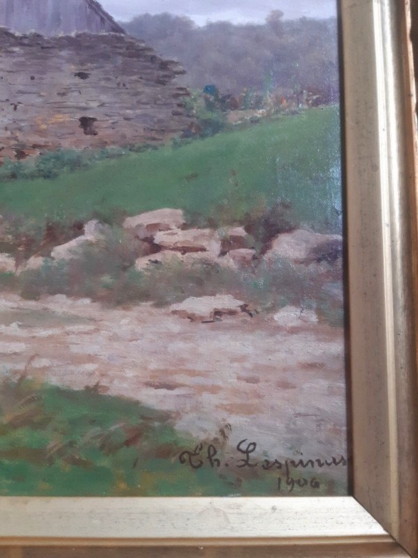 Paire d'huiles sur toile par Théodore Lespinasse (1846-1918) Peintre Lyonnais Paysage Au Vallon - Roche De Vergisson Solutré Saône Et Loire Peinture lyonnaise-photo-1