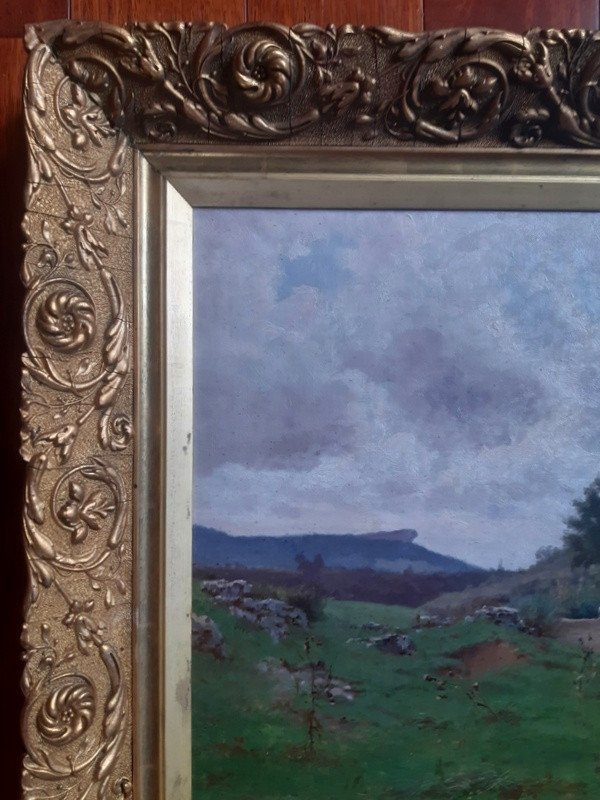 Paire d'huiles sur toile par Théodore Lespinasse (1846-1918) Peintre Lyonnais Paysage Au Vallon - Roche De Vergisson Solutré Saône Et Loire Peinture lyonnaise-photo-3