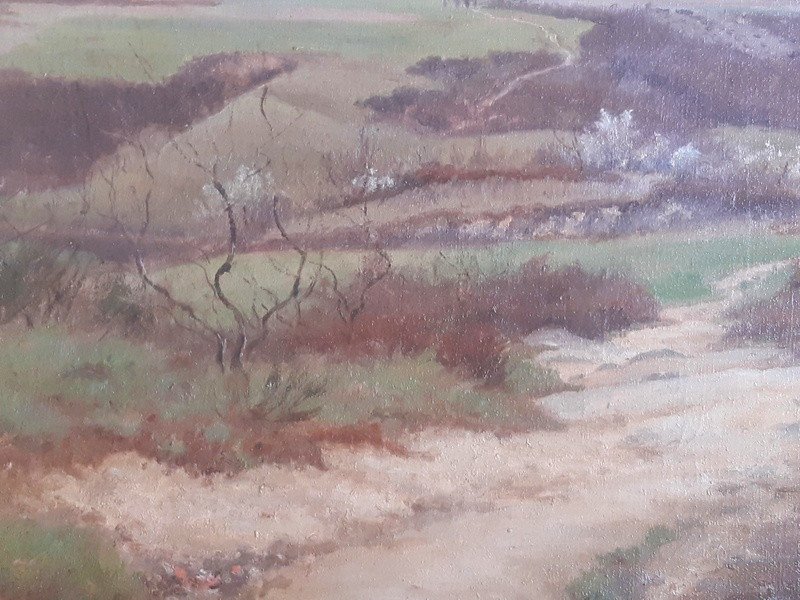 Paire d'huiles sur toile par Théodore Lespinasse (1846-1918) Peintre Lyonnais Paysage Au Vallon - Roche De Vergisson Solutré Saône Et Loire Peinture lyonnaise-photo-5