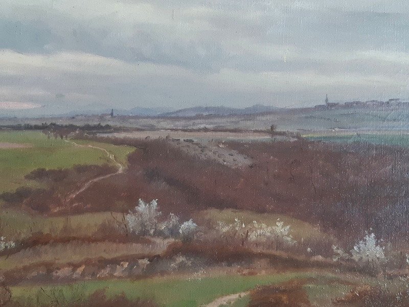 Paire d'huiles sur toile par Théodore Lespinasse (1846-1918) Peintre Lyonnais Paysage Au Vallon - Roche De Vergisson Solutré Saône Et Loire Peinture lyonnaise-photo-6