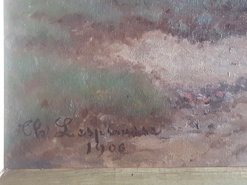 Paire d'huiles sur toile par Théodore Lespinasse (1846-1918) Peintre Lyonnais Paysage Au Vallon - Roche De Vergisson Solutré Saône Et Loire Peinture lyonnaise-photo-7