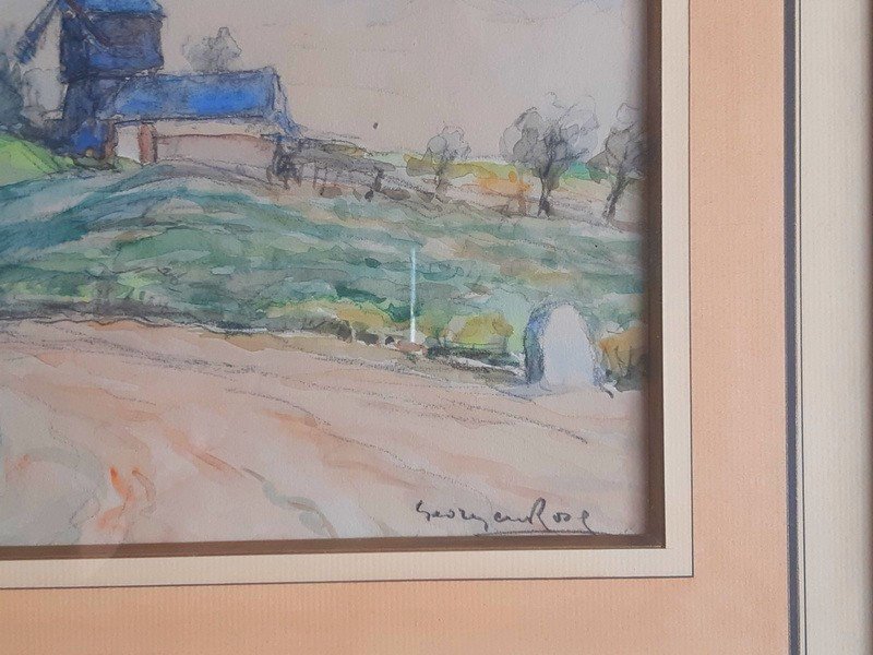 Georges Rose (1895-1951) Watercolor And Charcoal View Of The Moulin De Verzenay Near Reims In Champagne Marne-photo-2