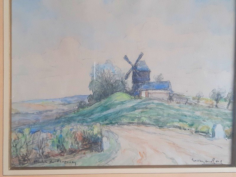 Georges Rose (1895-1951) Watercolor And Charcoal View Of The Moulin De Verzenay Near Reims In Champagne Marne-photo-2