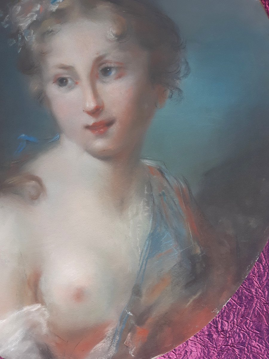 Délicieux Portrait De Jeune Femme Au Pastel Avec Son Cadre Rocaille XVIIIème Siècle-photo-6