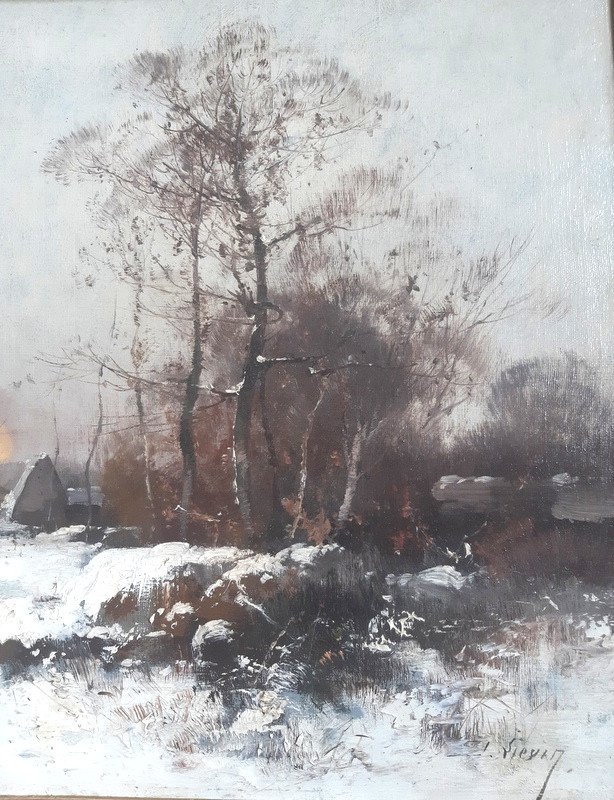 Eugène Galien Laloue (1854-1941) Galien-Laloue Huile Sur Toile Hameau Sous La Neige Signée J. Lievin-photo-4