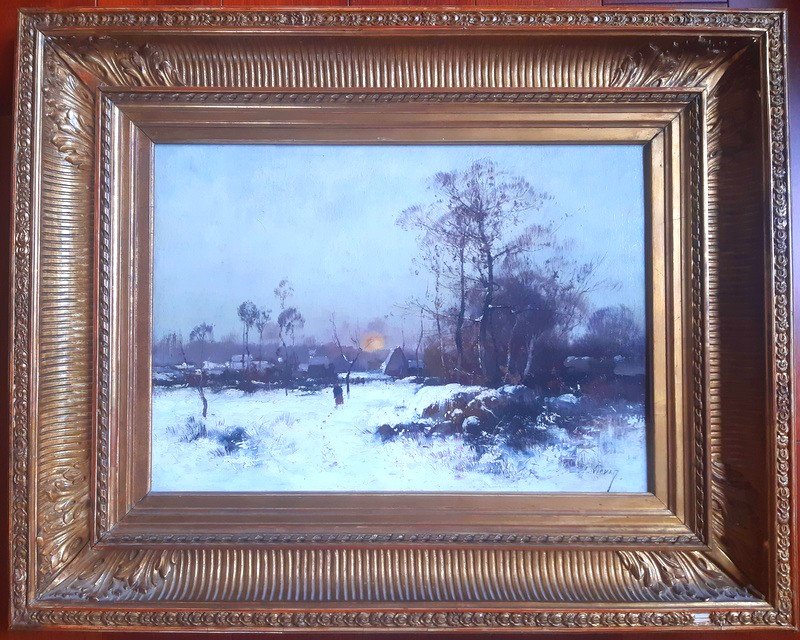 Eugène Galien Laloue (1854-1941) Galien-Laloue Huile Sur Toile Hameau Sous La Neige Signée J. Lievin-photo-8