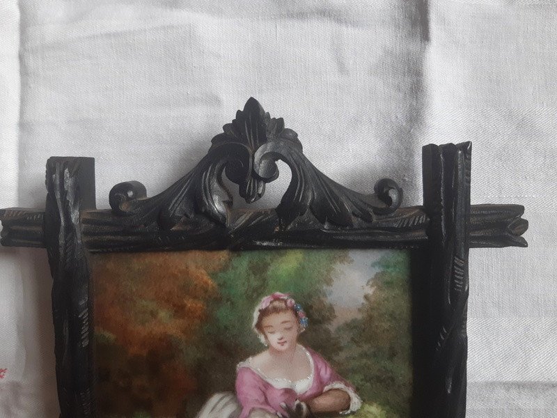 Pair Of Paintings Paintings On Porcelain Young Woman Young Man Black Forest Frames-photo-5