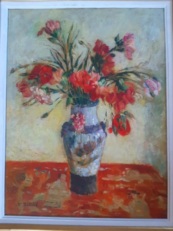 Horace Richebé (1871-1964) Magnifique Bouquet De Fleurs De Roses Rouges Dans Un Vase japonais-photo-2