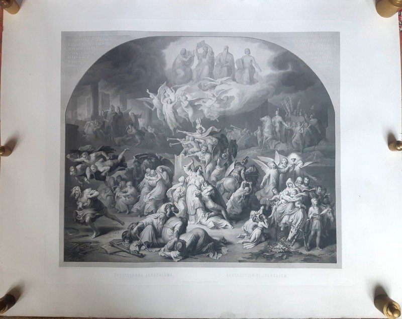 La Destruction De Jérusalem Par Titus d'après un tableau de Wilhem von Kaulbach (1805- 1874) Imprimeur Goupil et Cie Gravure  XIXème Siècle-photo-2
