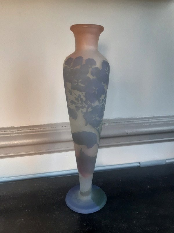 Gallé Vase With Art Nouveau Hydrangeas Signed With A Star
