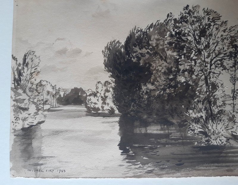 Michel Ciry (1919 La Baule-2018 Varengeville) Ink Wash Au Bocage Normand Dated 1943-photo-4