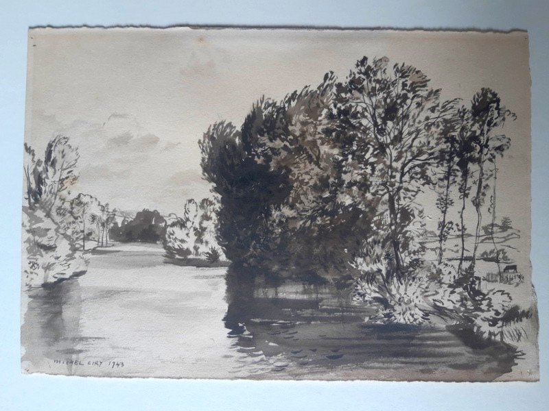 Michel Ciry (1919 La Baule-2018 Varengeville) Lavis d'Encre Au Bocage Normand Daté 1943