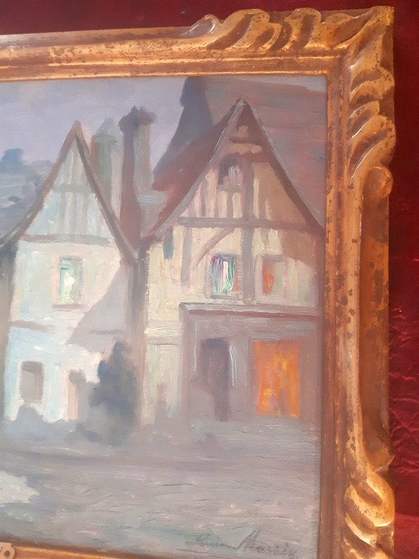 Louis Massin Vue De Luynes En Touraine Son Château Et Ses Anciennes Maisons à colombages tableau daté 1925 Epoque Art déco-photo-4