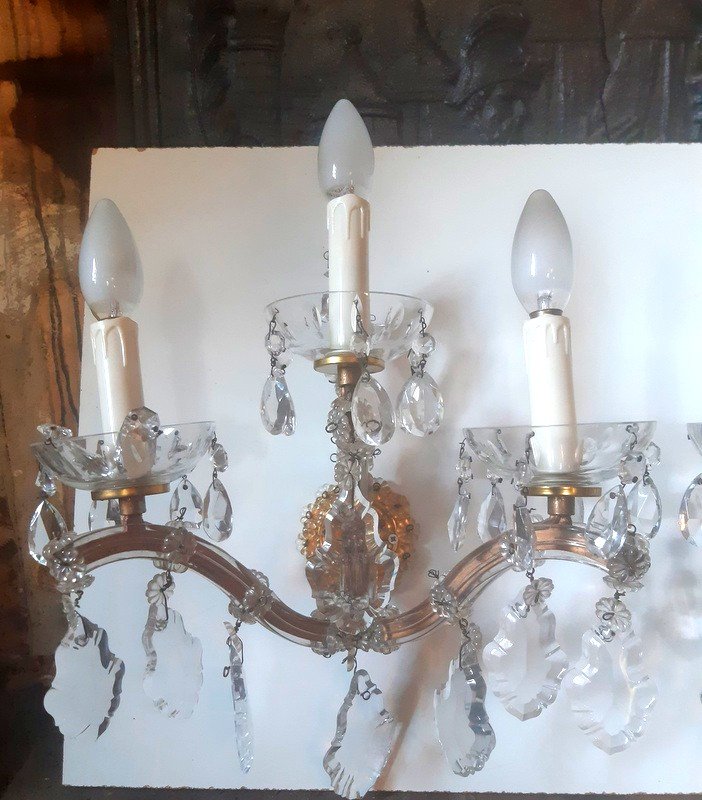 Beautiful Pair Of Sconces 6 Arms Of Light In Cut Glass And Crystal-photo-3