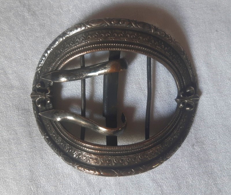 Grosse boucle De Ceinture Ou De Soulier chaussure Décor De Fleurs De Lys XIXe Siècle-photo-2