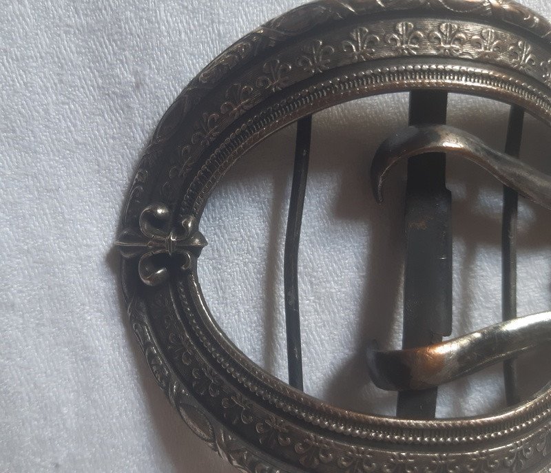 Grosse boucle De Ceinture Ou De Soulier chaussure Décor De Fleurs De Lys XIXe Siècle-photo-4