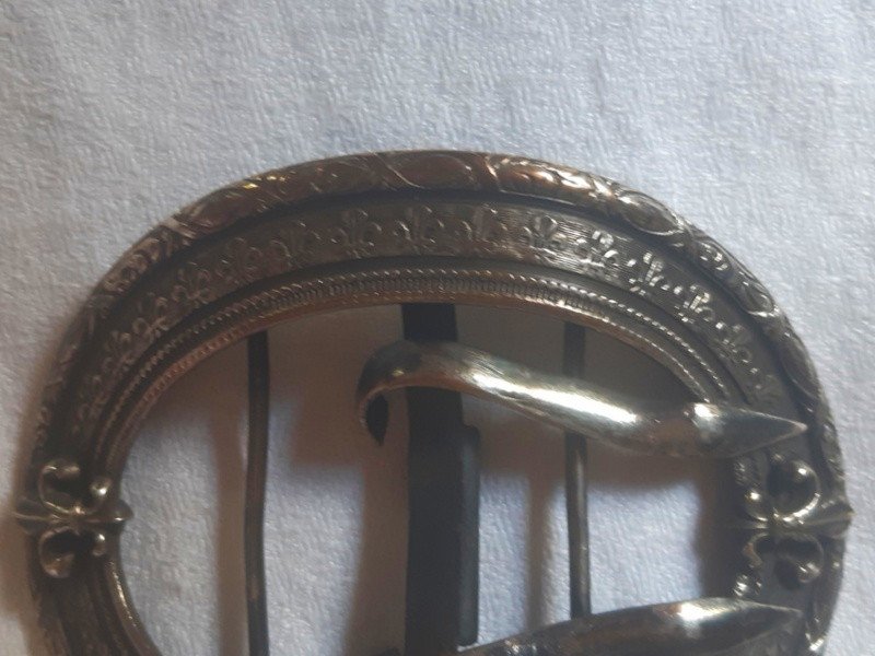 Grosse boucle De Ceinture Ou De Soulier chaussure Décor De Fleurs De Lys XIXe Siècle-photo-3