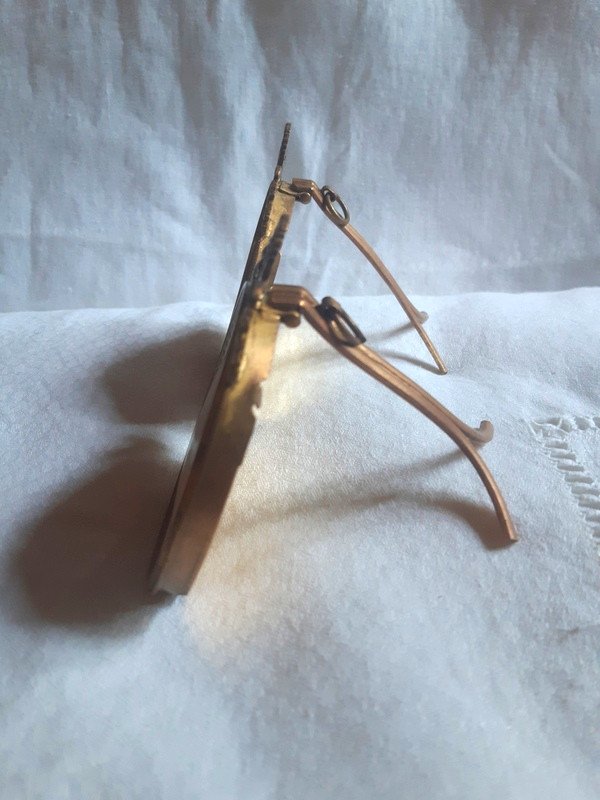 Lovely Double Photo Holder Frame In Golden Brass Louis XVI Style-photo-3