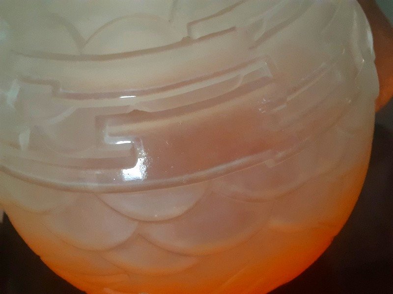 Charles Schneider Le Verre Français Superbe Et Important Vase Boule Géométrique verre poudré orange vif Art Déco Vers 1930-photo-3