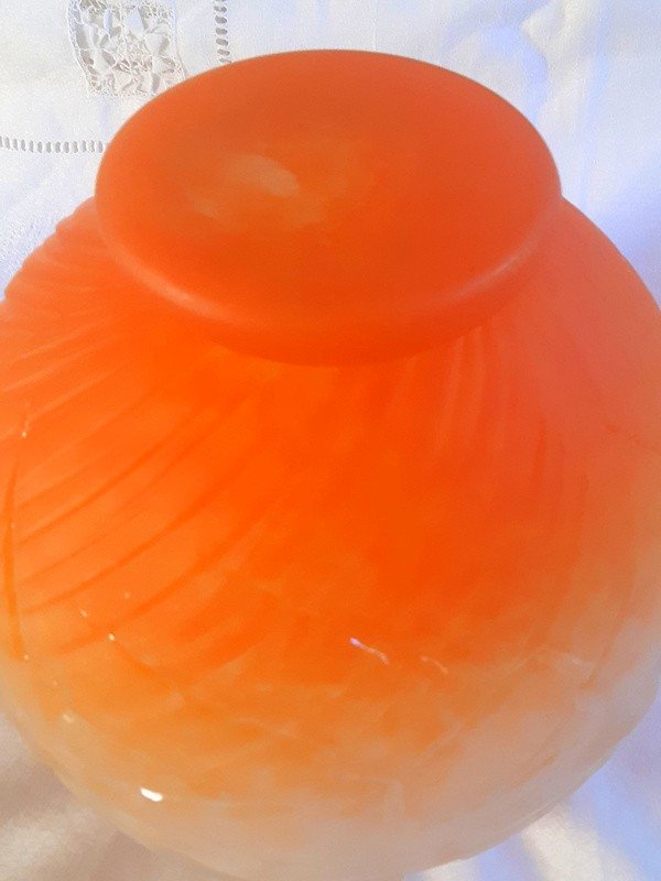 Charles Schneider Le Verre Français Superbe Et Important Vase Boule Géométrique verre poudré orange vif Art Déco Vers 1930-photo-5