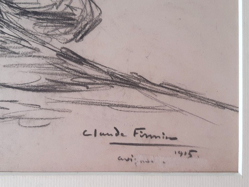 Claude Firmin (1864-1944) Avignon Les Bords De Rhône Provence dessin à la pierre noire-photo-2