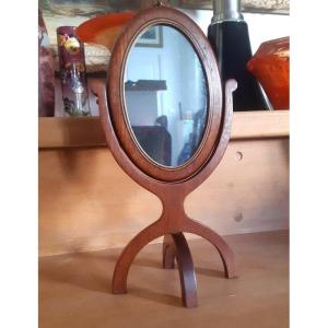 Lovely Oval Psyche Table Mirror In Mahogany Mercury Ice XIXth Century