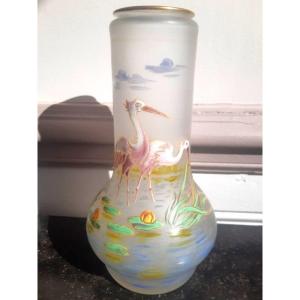 Legras Enameled Glass Vase With Aquatic Decor Art Nouveau Period Circa 1900
