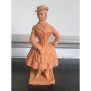 Eugène Caudron (1818-1865) Terracotta Sculpture Representing A Vivandière Cantinière And Her Cask