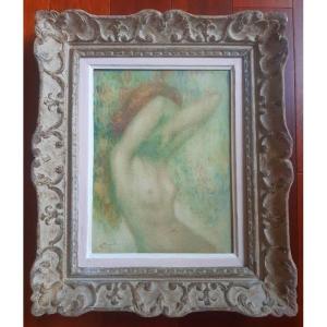 Lucien Boulier (1882 - 1963) Naked Pointillist Young Naked Woman Arms Raised In Her Montparnasse Frame