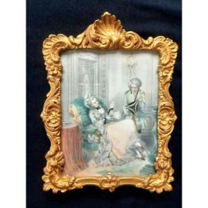 Lovely Small Frame In Wood And Golden Stucco Decorated With Napoleon III Shells (1)