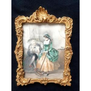 Lovely Small Frame In Wood And Golden Stucco Decorated With Napoleon III Shells (2)
