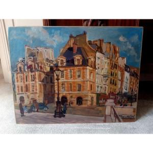 Marco Behar (1898-1959) Painting Paris Place Dauphine / Tuileries Garden Oil Painting