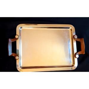 Rare Christofle And Luc Lanel Art Deco Silver Metal And Rosewood Tray 1930s - 1940s